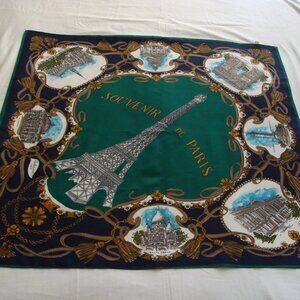 VINTAGE Navy & Green SOUVENIR de PARIS Scarf by PATRICIA PARIS - Eiffel Tower